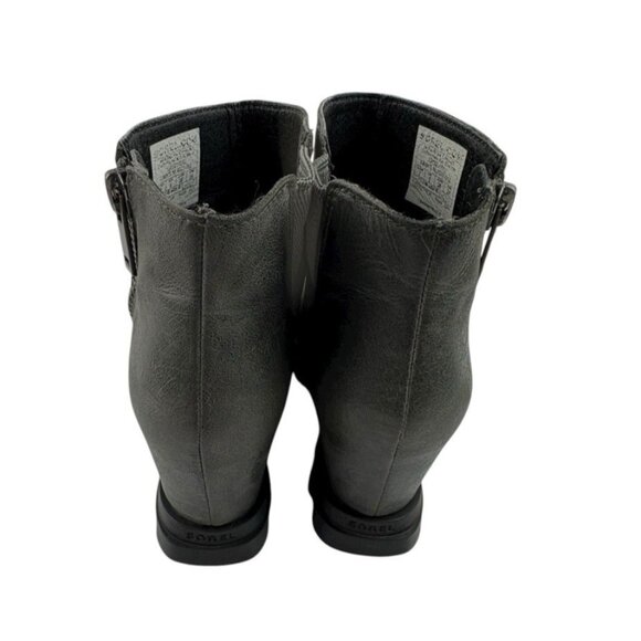 *SOREL Joan of Artic Wedge Ankle Boots Womens Size 7 Gray Leather Comfort Zip - Picture 5 of 9